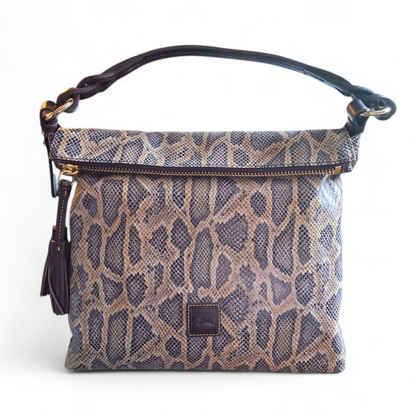 Dooney & Bourke Python Embossed Large Zip Hobo Shoulder Bag - Picture 1 of 16